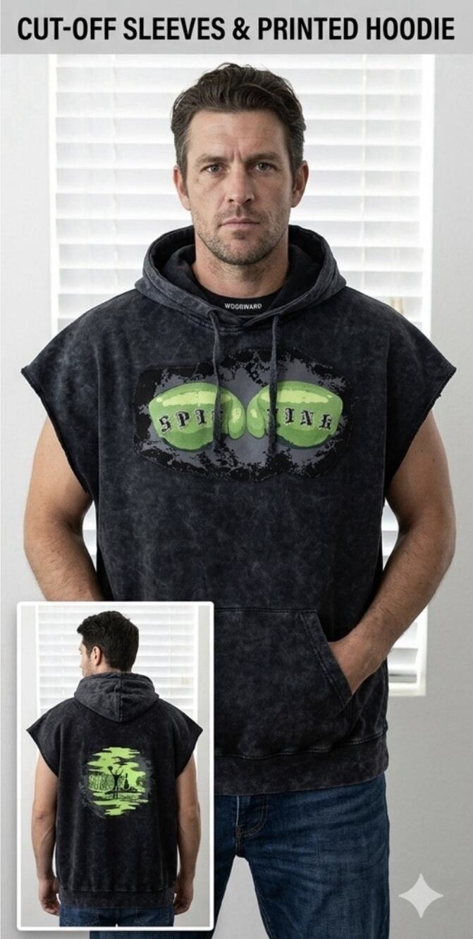 Woodward Men’s Sleeveless Muscle Hoodie XXL Acid Wash Black Gray Spill Line Gym